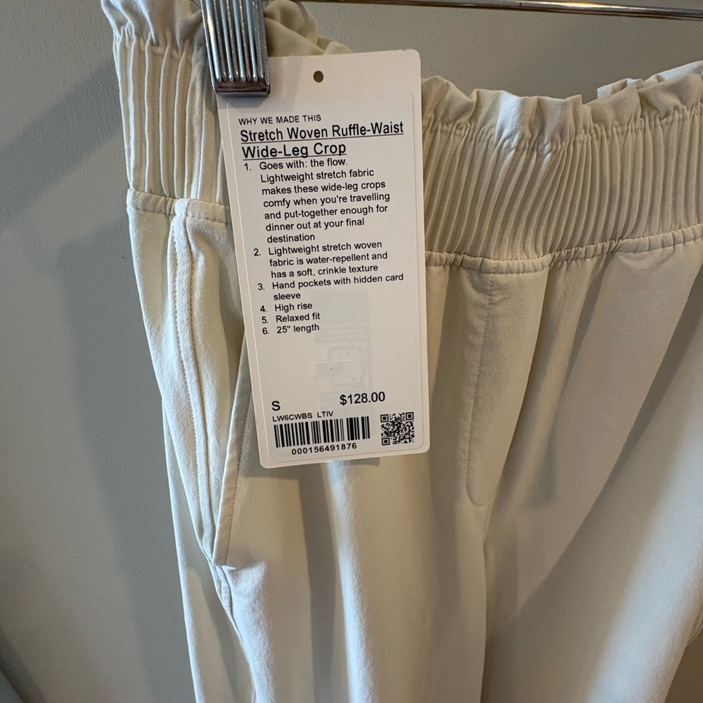 Lululemon Athletica Stretch Woven Ruffle-Waist Wide-Leg Crop Pants in Cream - Picture 3 of 4